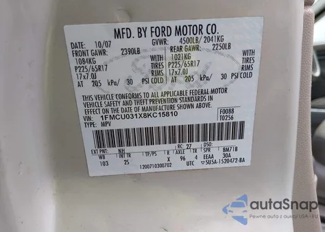 2008 Ford Escape Xlt z USA, uszkodzony, nr VIN 1FMCU031X8KC15810